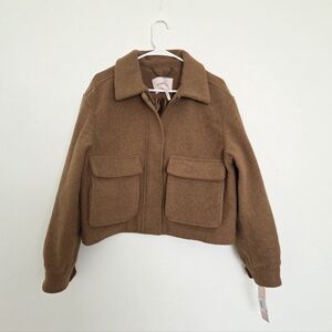 BCBGeneration Cropped Zip-up Jacket in Color Camel Size Large